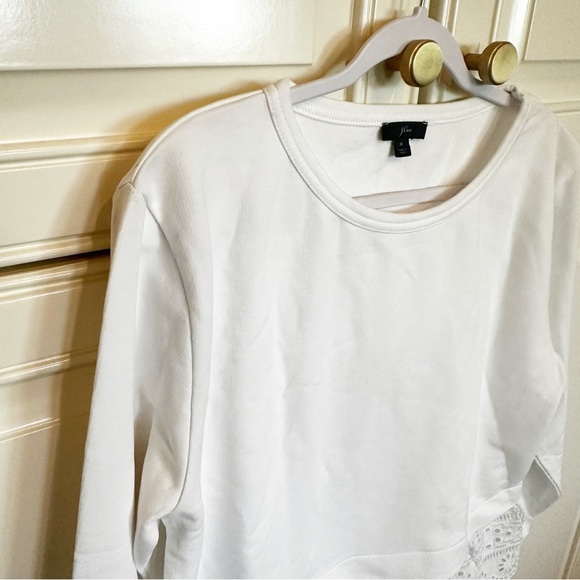 J.Crew Women’s White Pull-over Long Sleeved Blouse Tee Peplum Eyelet Lace Trim - Picture 10 of 11